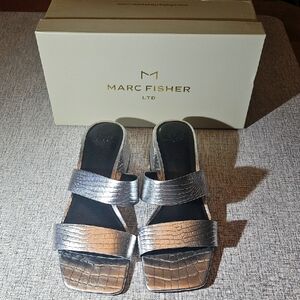 Marc Fisher Metallic Croc-Embossed Slides